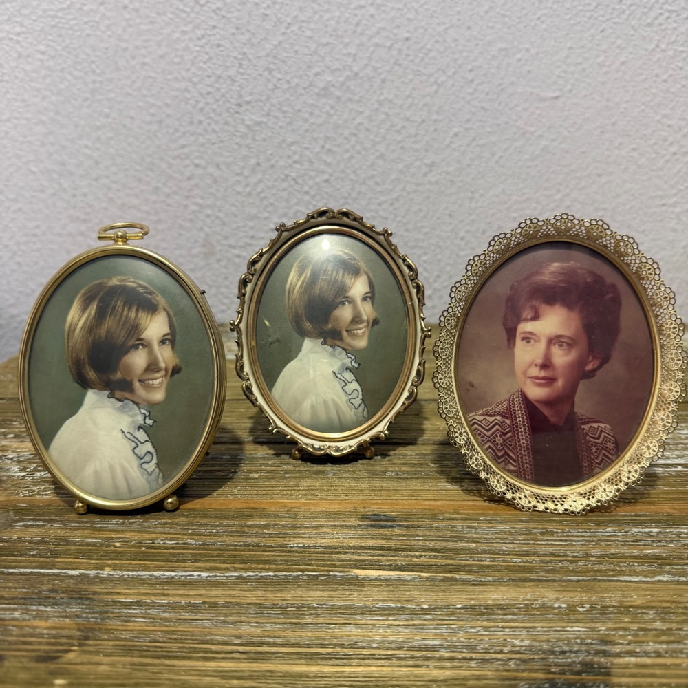 Vintage Mid Century Ornate Gold Oval Picture Frames Set of 3 Filigree Scrolled